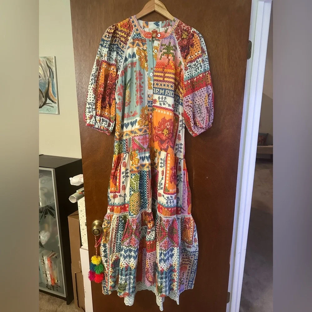 FARM RIO Floral Summer Stitches Eyelet Dress - Picture 3 of 4